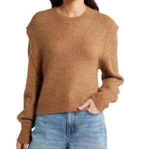 Treasure & Bond Women's Pullover Sweater Cognac Detail Shoulder Crew Neck Size M